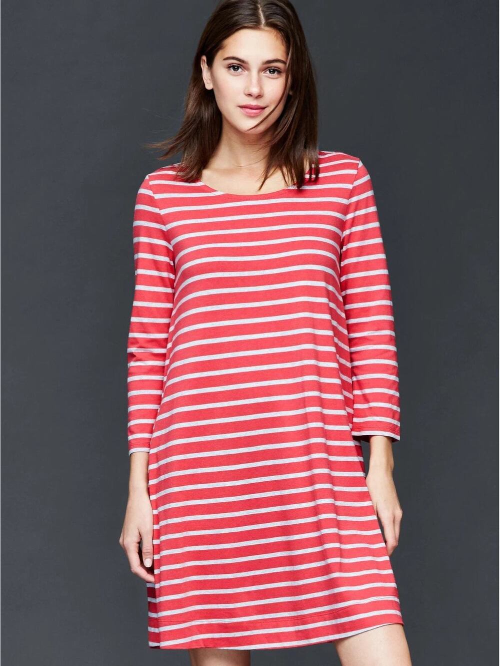 Gap Striped Jersey T-Shirt Dress Casual Red White Heather 3/4 Sleeve Size L NWT